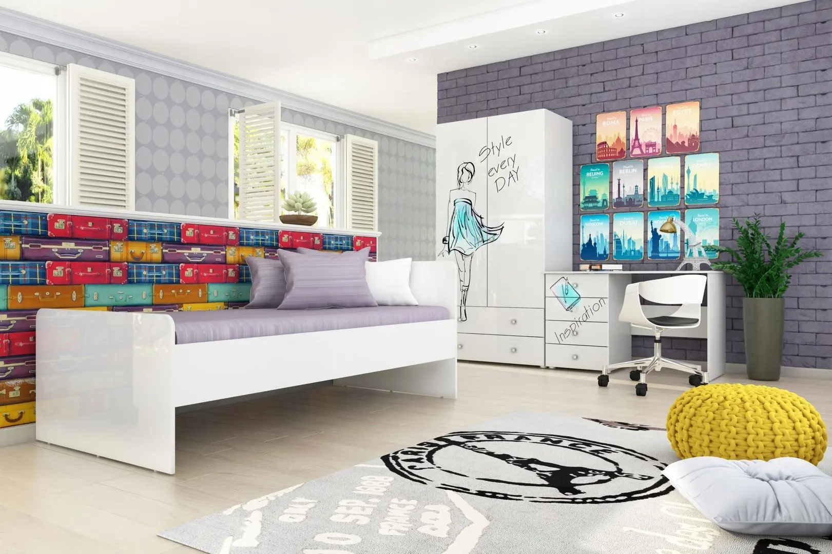 Детская Stolline Модерн Стиль 2 (Бело-Серый/Белый Глянец)