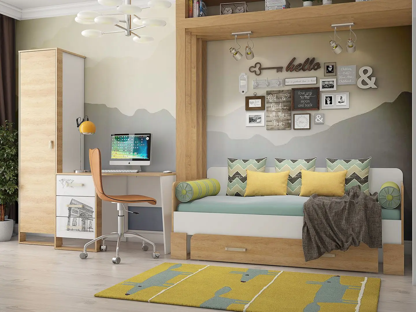 Детская Stolline Сити 1 (Бело-Серый/Дуб Небраска)