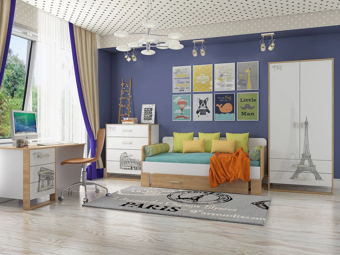 Детская Stolline Сити 3 (Бело-Серый/Дуб Небраска)