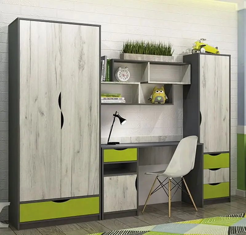 Mobila pentru copii Yasen Disney 2.45m (Graphite Gray/Craft Oak White/Lime)