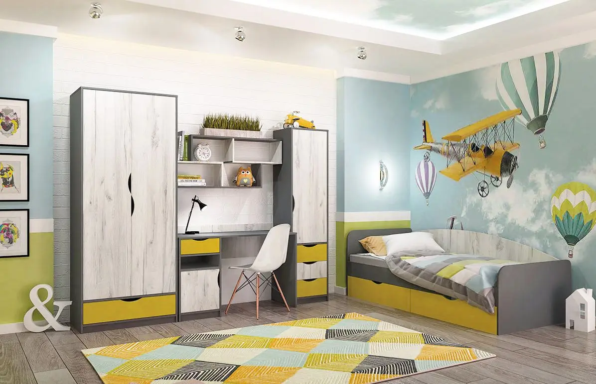 Living pentru copii Yasen Disney 2.45m (Graphite Gray/Craft Oak White/Sun Shine) - 3