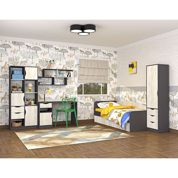 Mobila pentru copii Yasen Disney biblioteca 3D2S/raft/masa de birou/pat 90/penal (Graphite Gray/Craft Oak White)