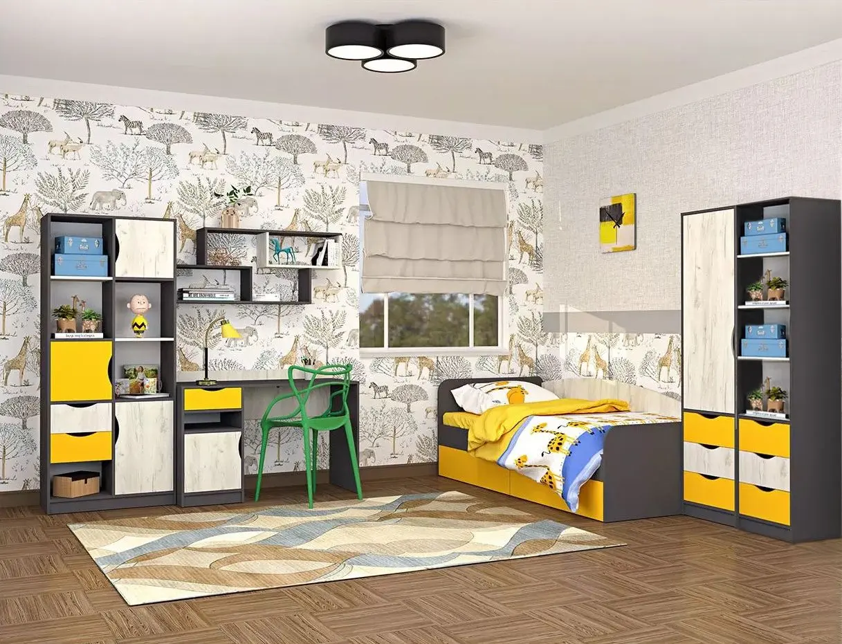 Детская Yasen Дисней (Серый Графит/Дуб Крафт Белый/Солнечное Сияние)