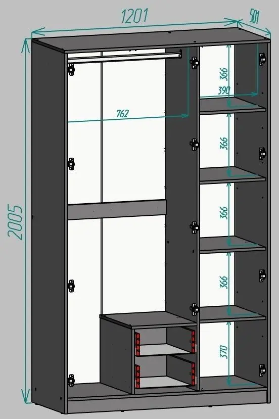 Детская Yasen Дисней Шкаф 3Д2Я1З/письменный стол/кровать/комод 90 (Серый Графит/Дуб Крафт Белый/Kашемир) - 3