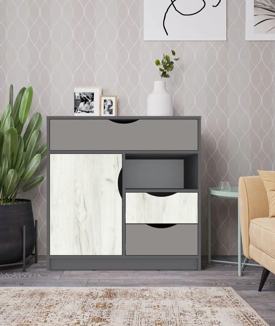 Детская Yasen Дисней Шкаф 3Д2Я1З/письменный стол/кровать/комод 90 (Серый Графит/Дуб Крафт Белый/Kашемир) - 4