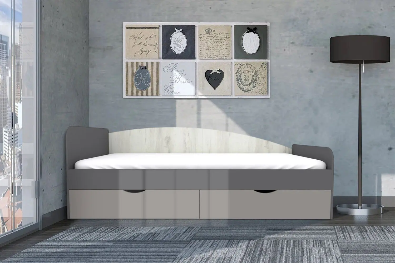 Детская Yasen Дисней Шкаф 3Д2Я1З/письменный стол/кровать/комод 90 (Серый Графит/Дуб Крафт Белый/Kашемир) - 5