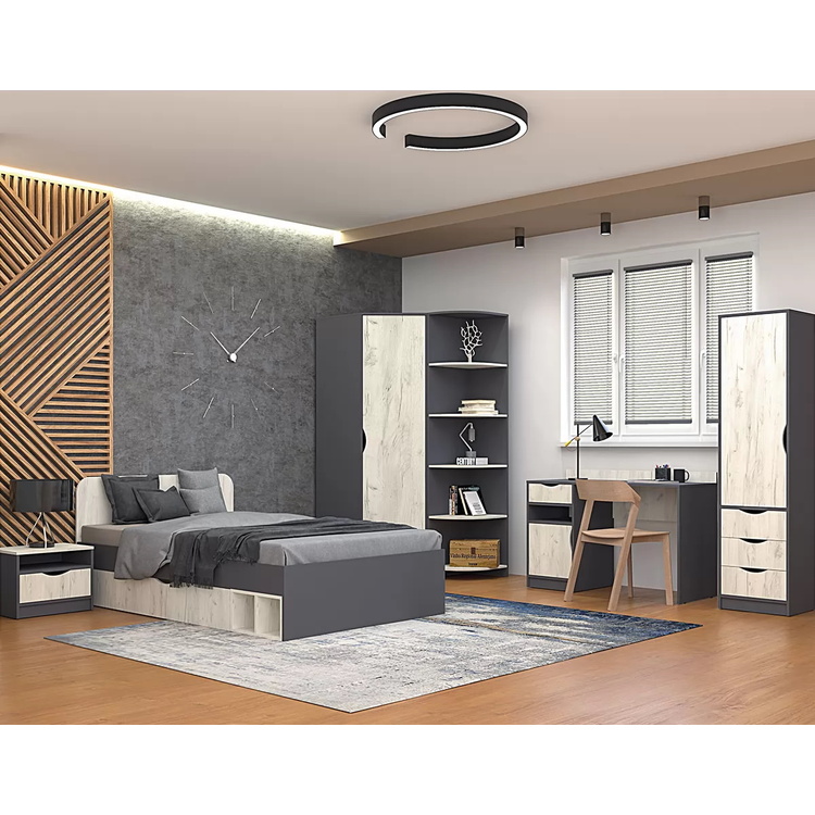 Mobila pentru copii Yasen Disney dulap de colt/etajera de colt/masa de birou/pat 120/penal/noptiera (Graphite Gray/Craft Oak White)