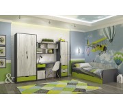 Mobila pentru copii Yasen Disney 2.45х2.04m (Graphite Gray/Craft Oak White/Lime)