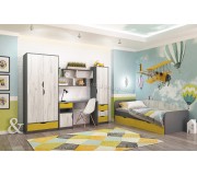 Mobila pentru copii Yasen Disney 2.45х2.04m (Graphite Gray/Craft Oak White/Sun Shine)