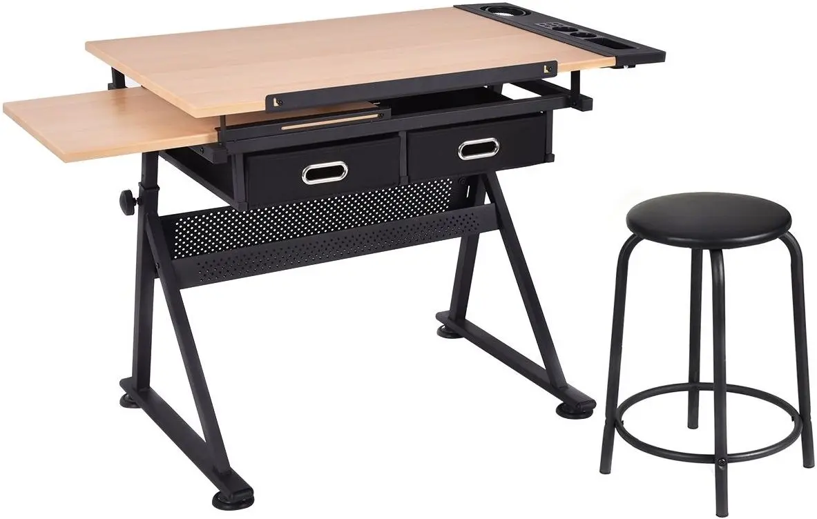 Set de mobila pentru oficiu Costway HW52822 (Black/Natural)