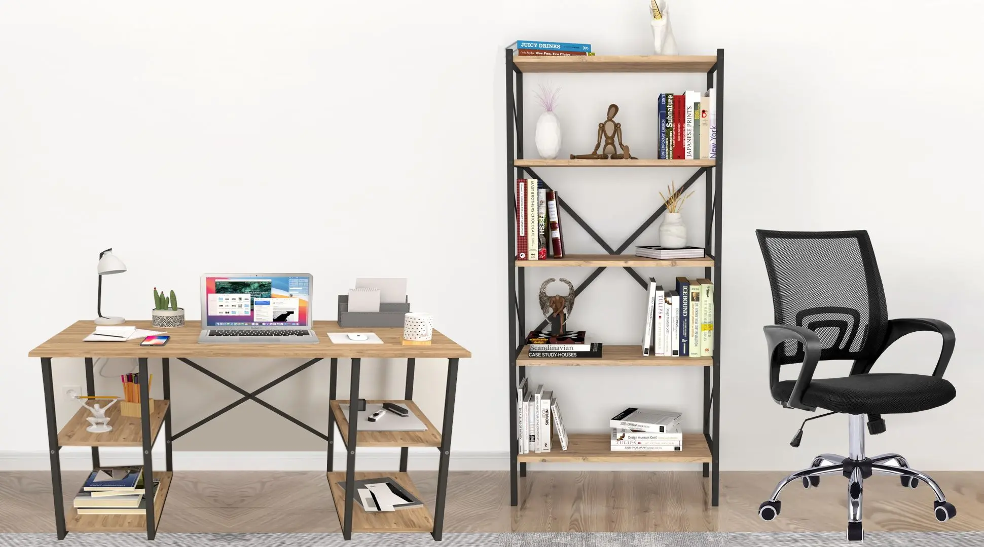 Комплект офисной мебели Fabulous 4 полки/Shelves Metal 5 секции/Gotel C4F (Pine/Black)