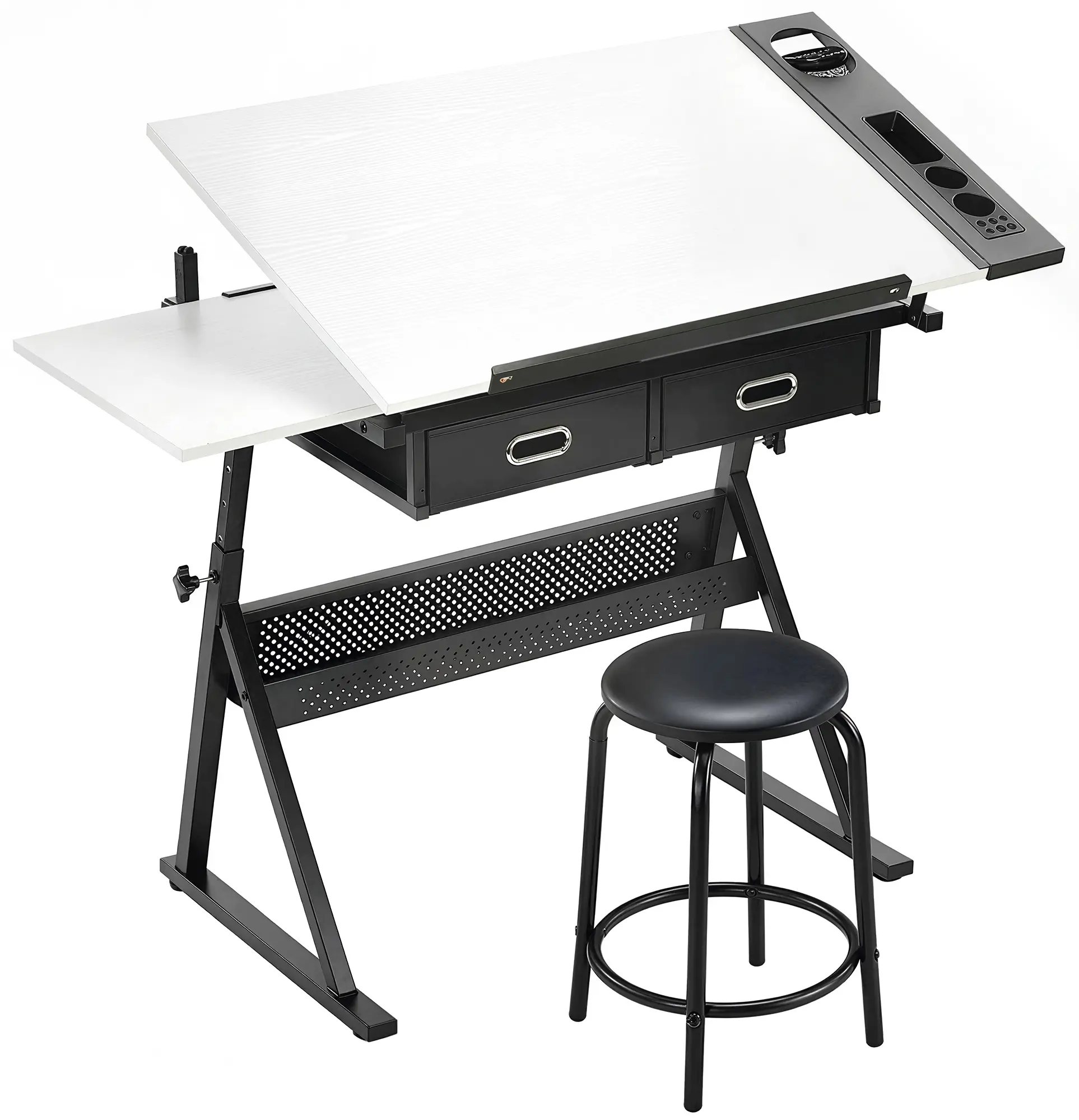 Стол для рисования и черчения с табуретом Homcom 836-698V00WT (White/Black) - 2
