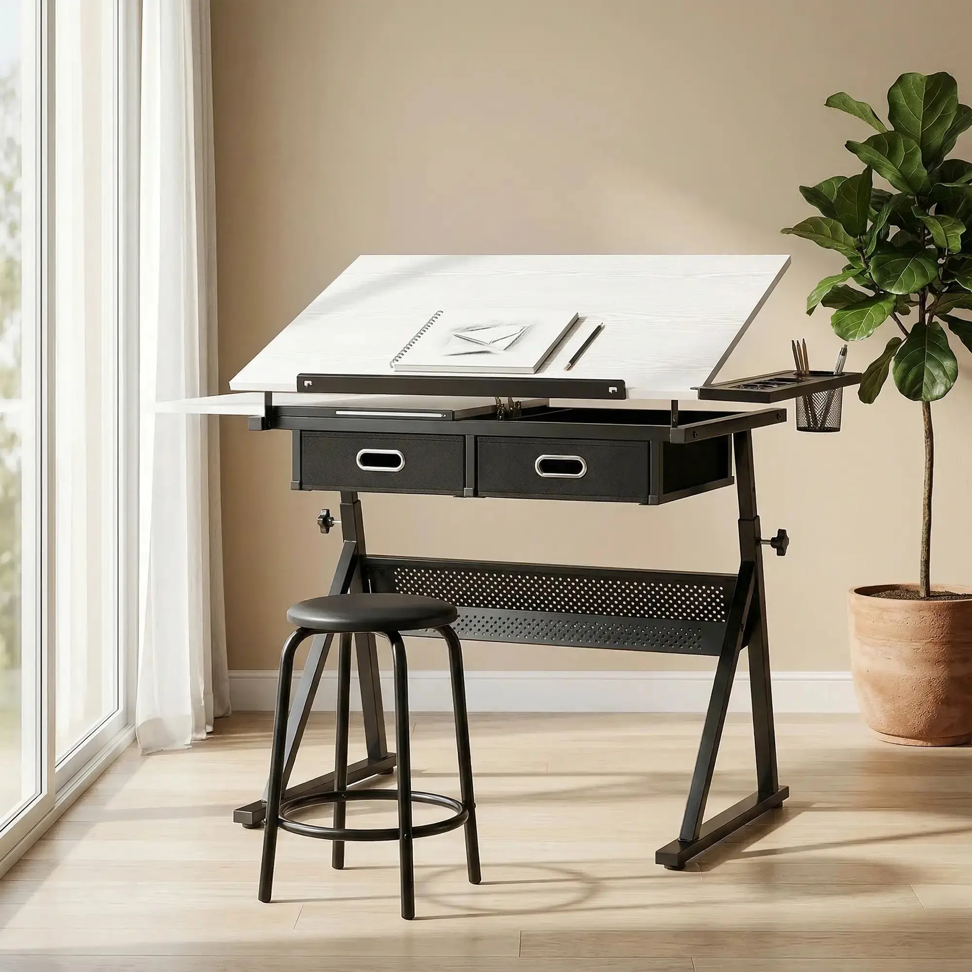 Стол для рисования и черчения с табуретом Homcom 836-698V00WT (White/Black) - 4