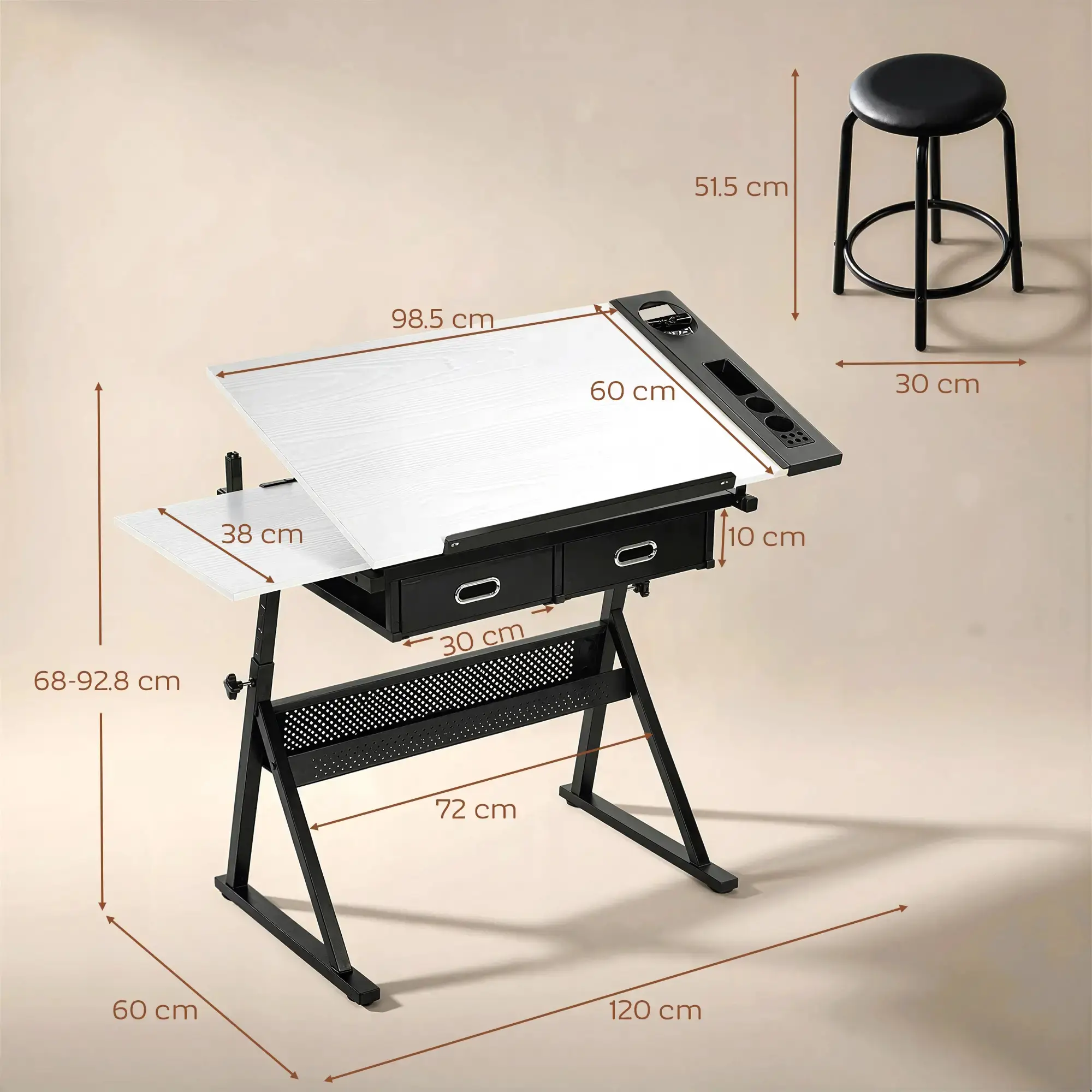 Стол для рисования и черчения с табуретом Homcom 836-698V00WT (White/Black) - 5