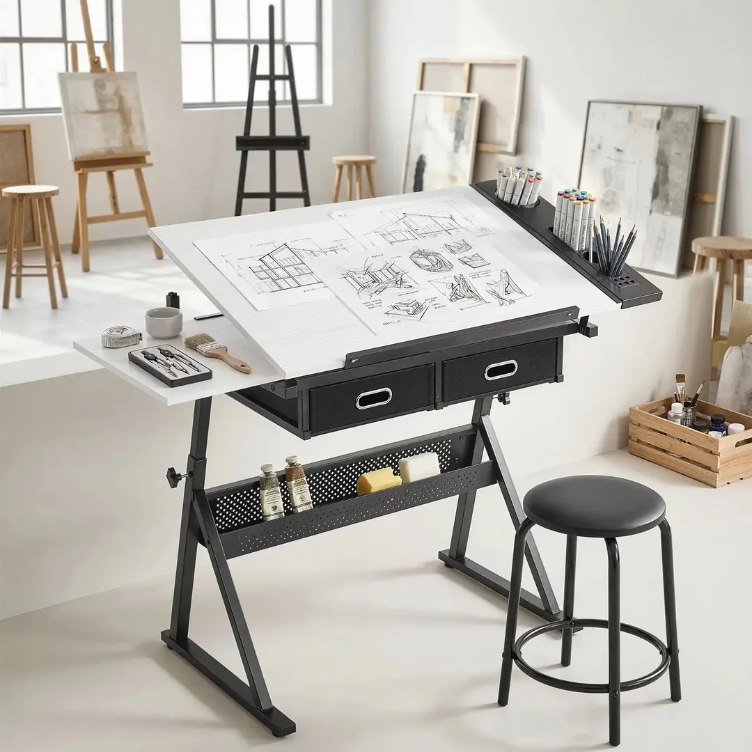Стол для рисования и черчения с табуретом Homcom 836-698V00WT (White/Black)
