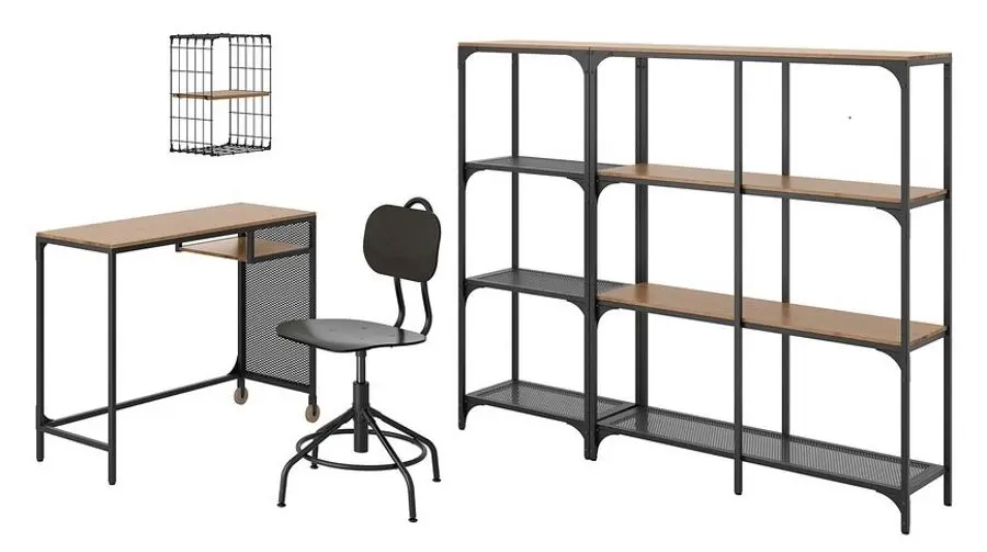 Set de mobila pentru oficiu Ikea Fjällbo/Kullaberg/Gullhult (Negru/Pin)