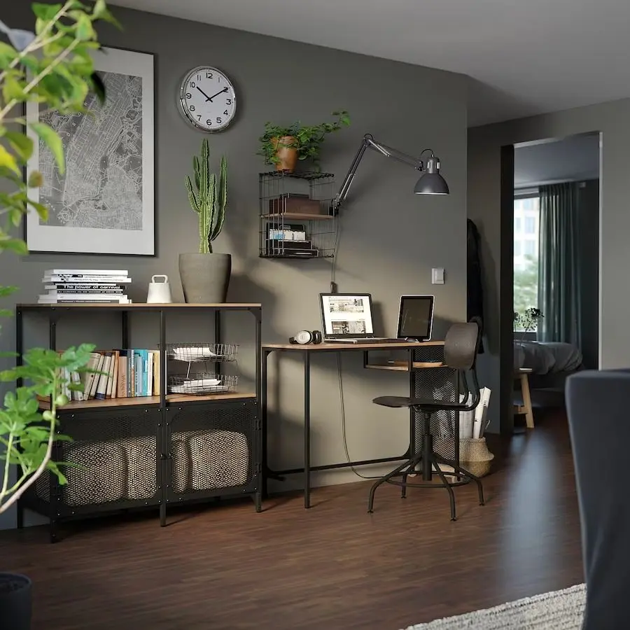 Set de mobila pentru oficiu Ikea Fjällbo/Kullaberg/Gullhult scaun rotativ (Negru/Pin)