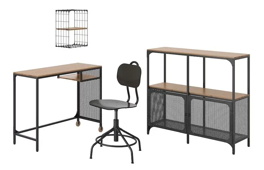 Set de mobila pentru oficiu Ikea Fjällbo/Kullaberg/Gullhult scaun rotativ (Negru/Pin)