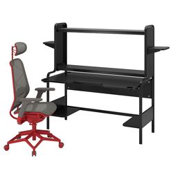 Set de mobila pentru oficiu Ikea Fredde/Styrspel (Negru/Gri/Rosu) Thumb