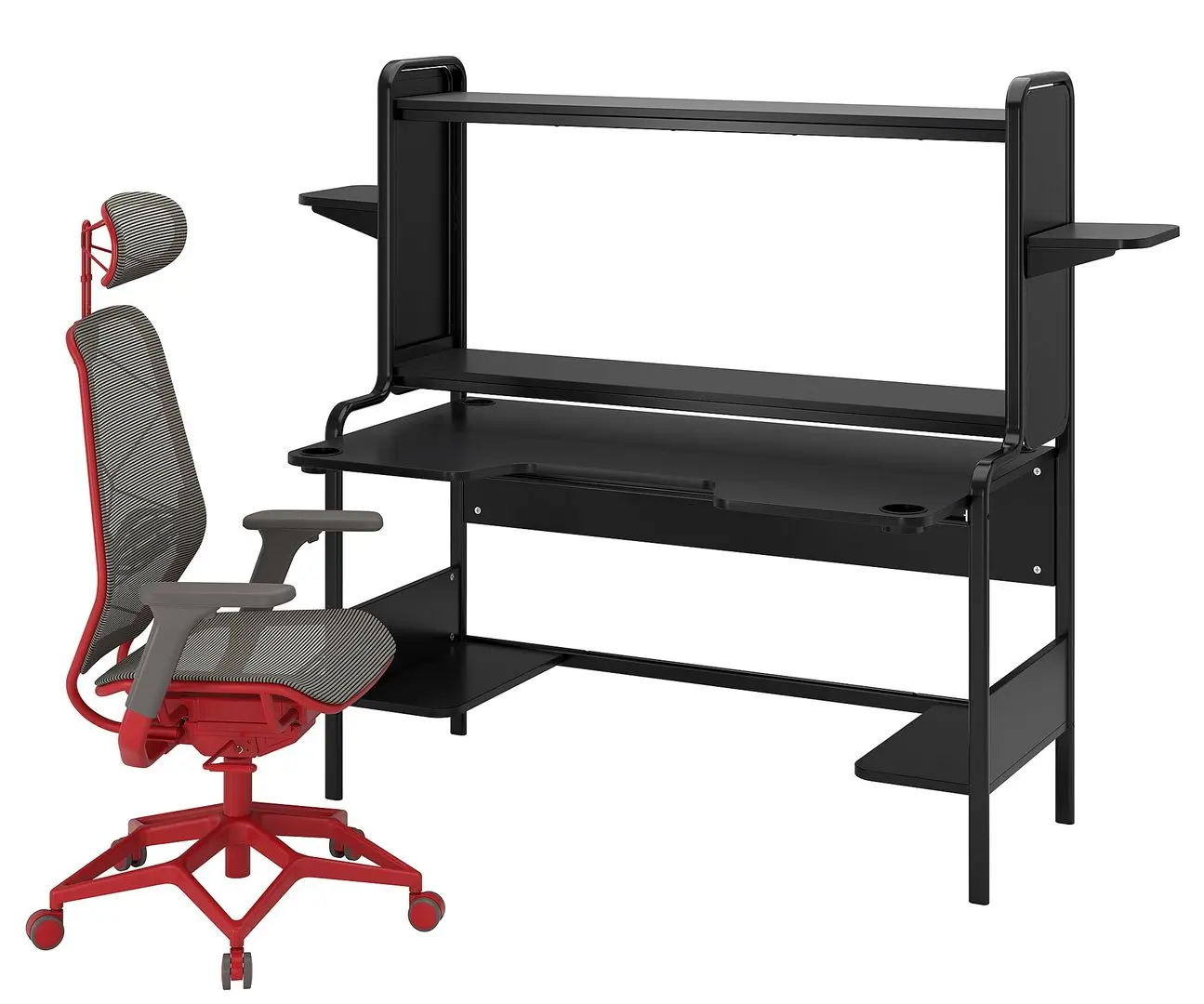 Set de mobila pentru oficiu Ikea Fredde/Styrspel (Negru/Gri/Rosu)