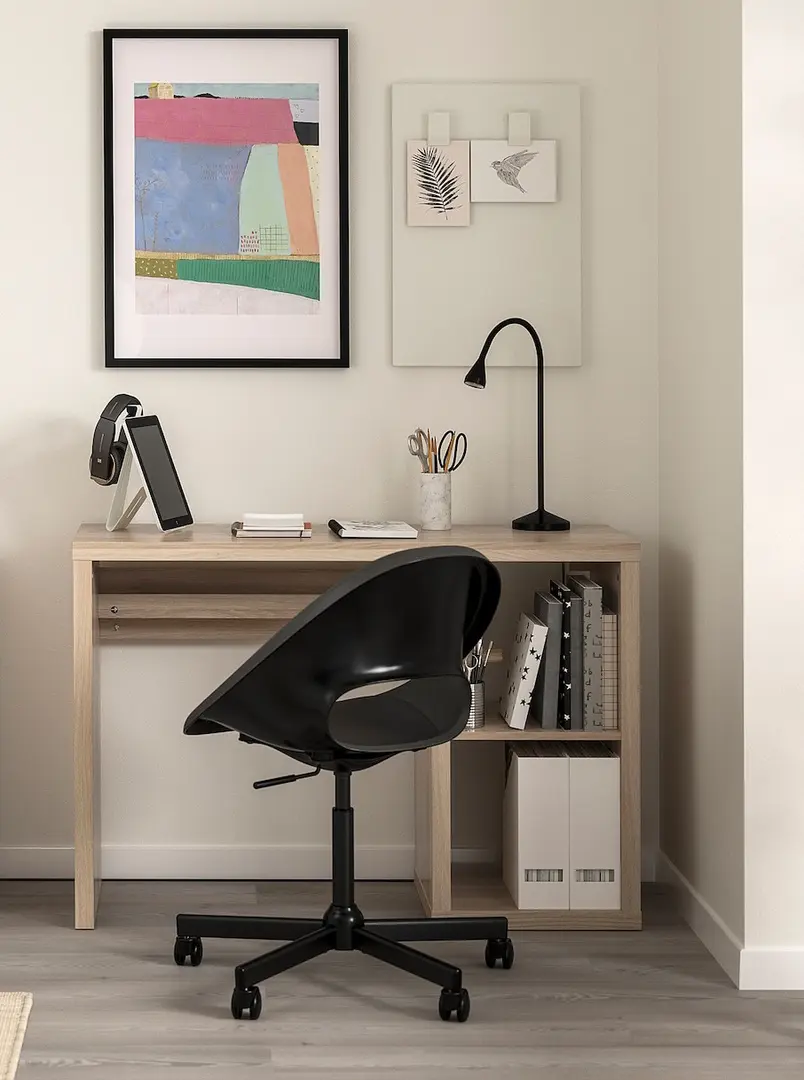 Set mobila pentru oficiu Ikea Kallax/Eldberget (Aspect stejar antichizat/Gri inchis/Negru)