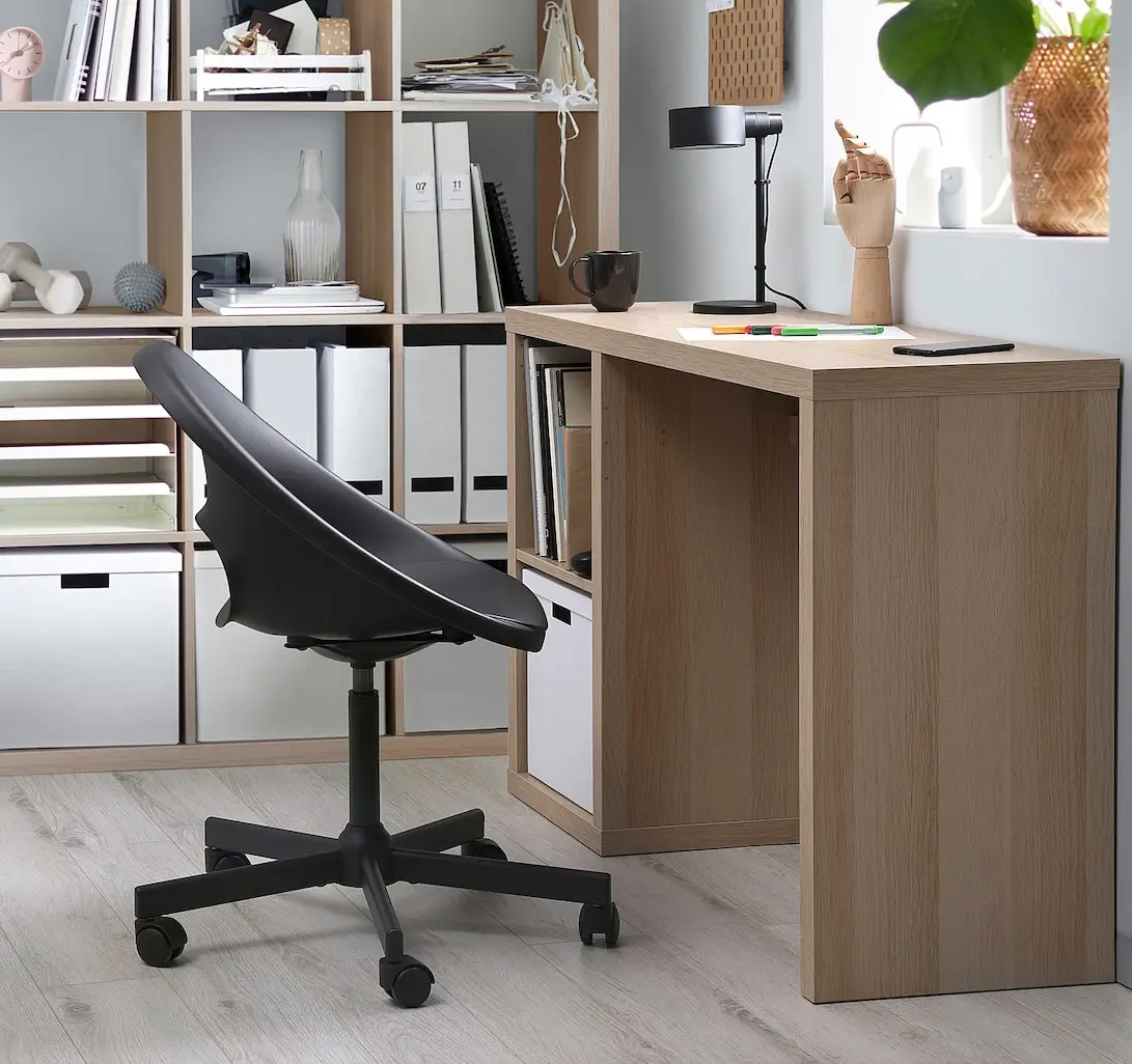 Set mobila pentru oficiu Ikea Kallax/Eldberget (Aspect stejar antichizat/Gri inchis/Negru)