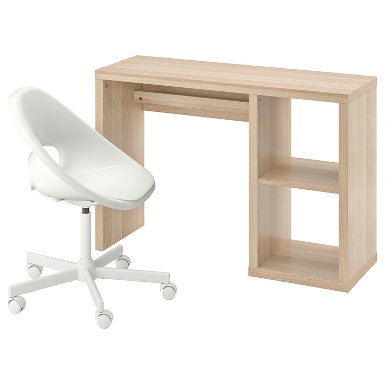 Set mobila pentru oficiu Ikea Kallax/Loberget (Aspect stejar antichizat/Alb)