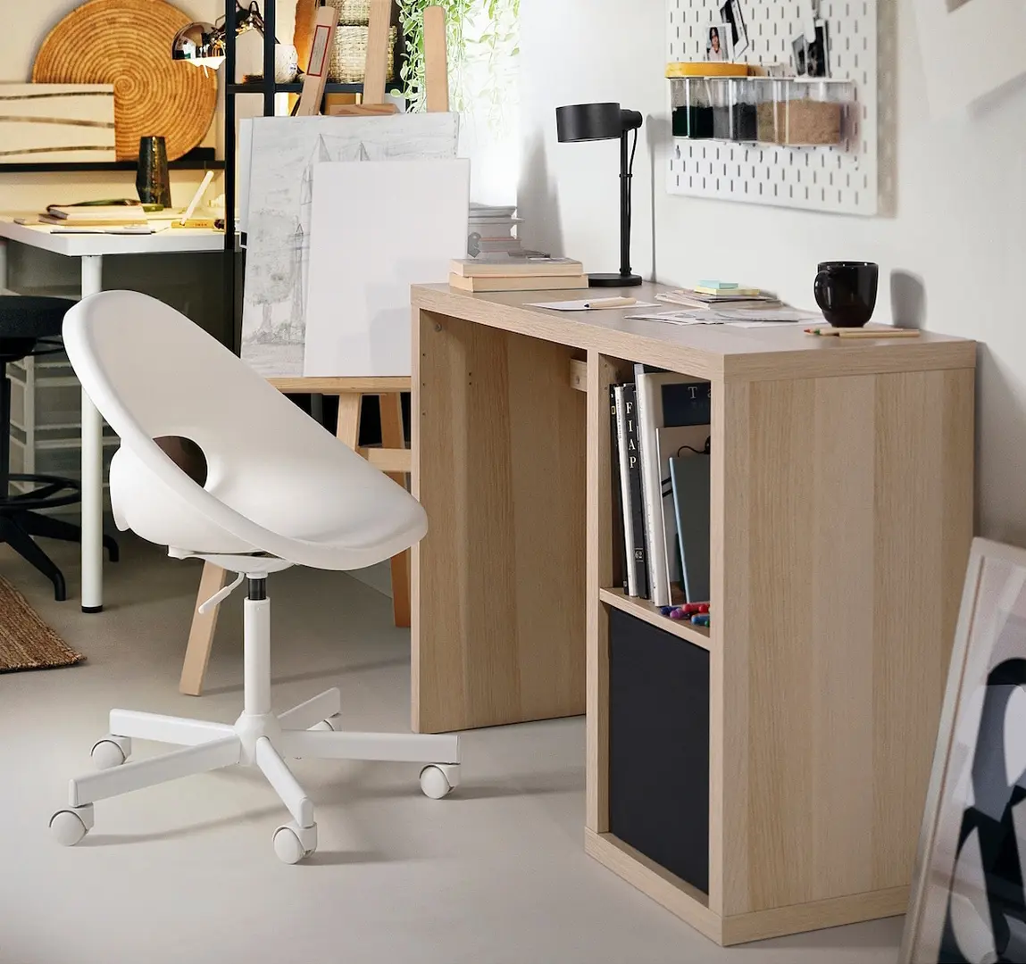 Set mobila pentru oficiu Ikea Kallax/Loberget (Aspect stejar antichizat/Alb)