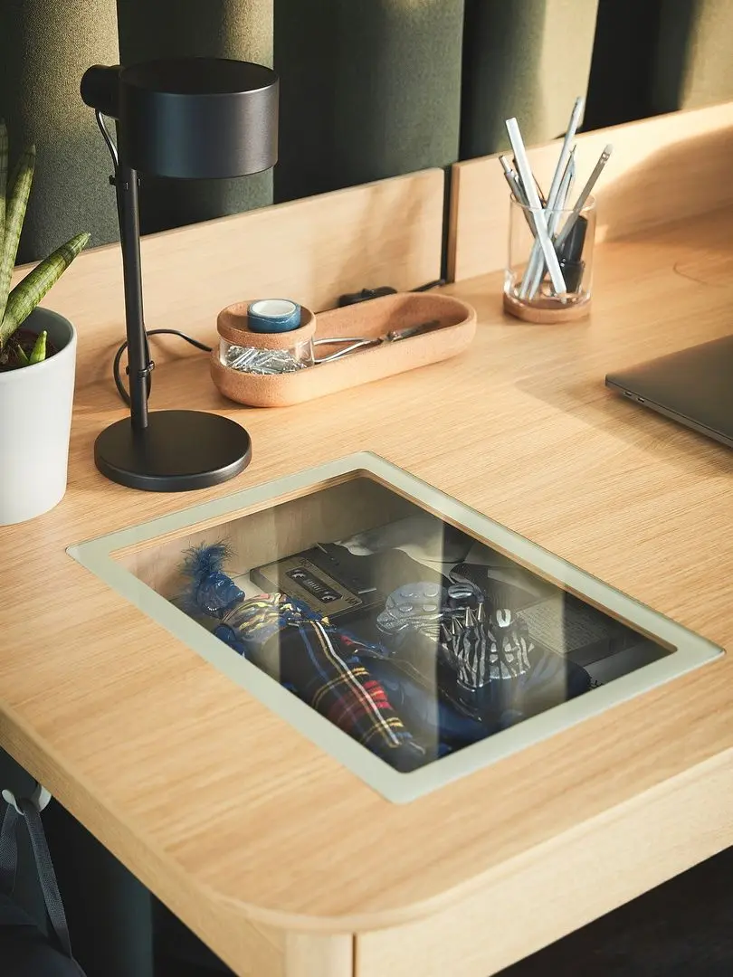 Set de mobila pentru oficiu Ikea Ridspo/Bjorkberget (Stejar/Bej)