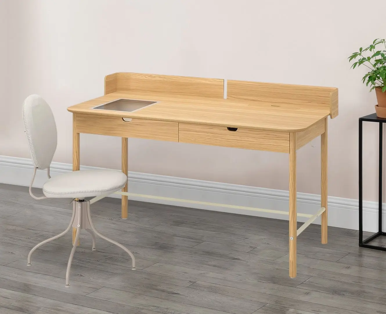 Set de mobila pentru oficiu Ikea Ridspo/Bjorkberget (Stejar/Bej)