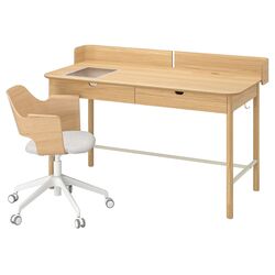 Set de mobila pentru oficiu Ikea Ridspo/Fjallberget (Stejar/Bej) Thumb