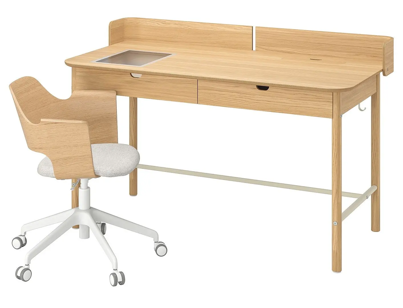 Set de mobila pentru oficiu Ikea Ridspo/Fjallberget (Stejar/Bej)