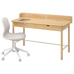 Set de mobila pentru oficiu Ikea Ridspo/Langfjall (Stejar/Bej/Alb) Thumb