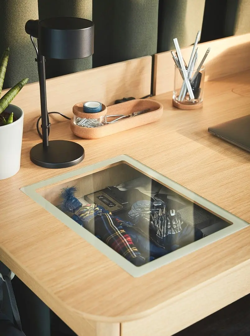 Set de mobila pentru oficiu Ikea Ridspo/Langfjall (Stejar/Bej/Alb)