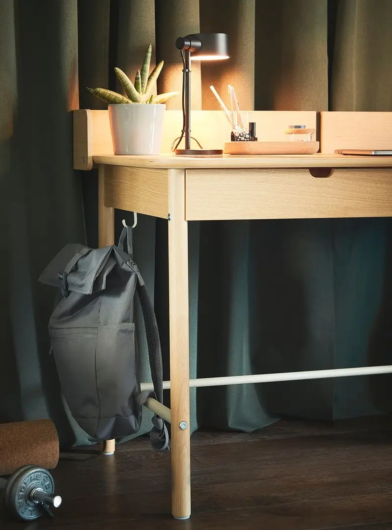 Set de mobila pentru oficiu Ikea Ridspo/Langfjall (Stejar/Bej/Alb)