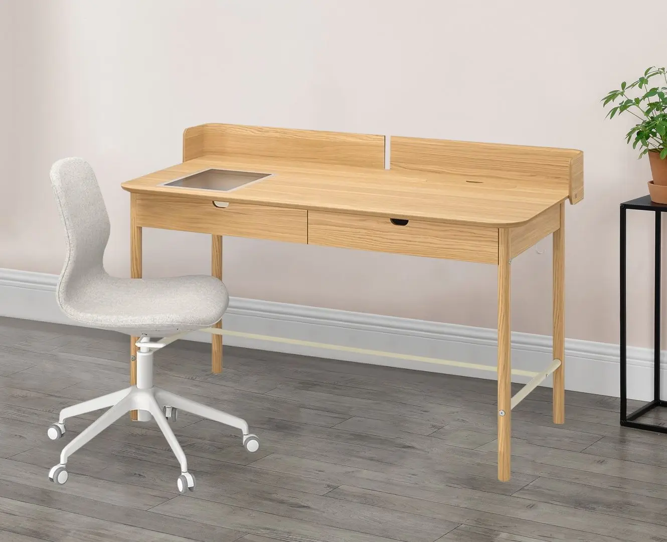 Set de mobila pentru oficiu Ikea Ridspo/Langfjall (Stejar/Bej/Alb)