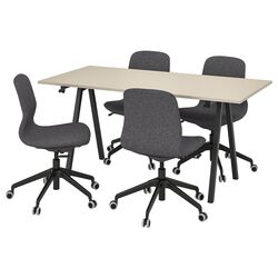 Set mobila pentru oficiu Ikea Trotten/Langfjall 160x80 (Bej-antracit/Gri-inchis/Negru) Thumb