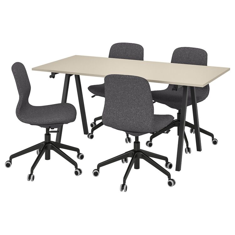 Set mobila pentru oficiu Ikea Trotten/Langfjall 160x80 (Bej-antracit/Gri-inchis/Negru)