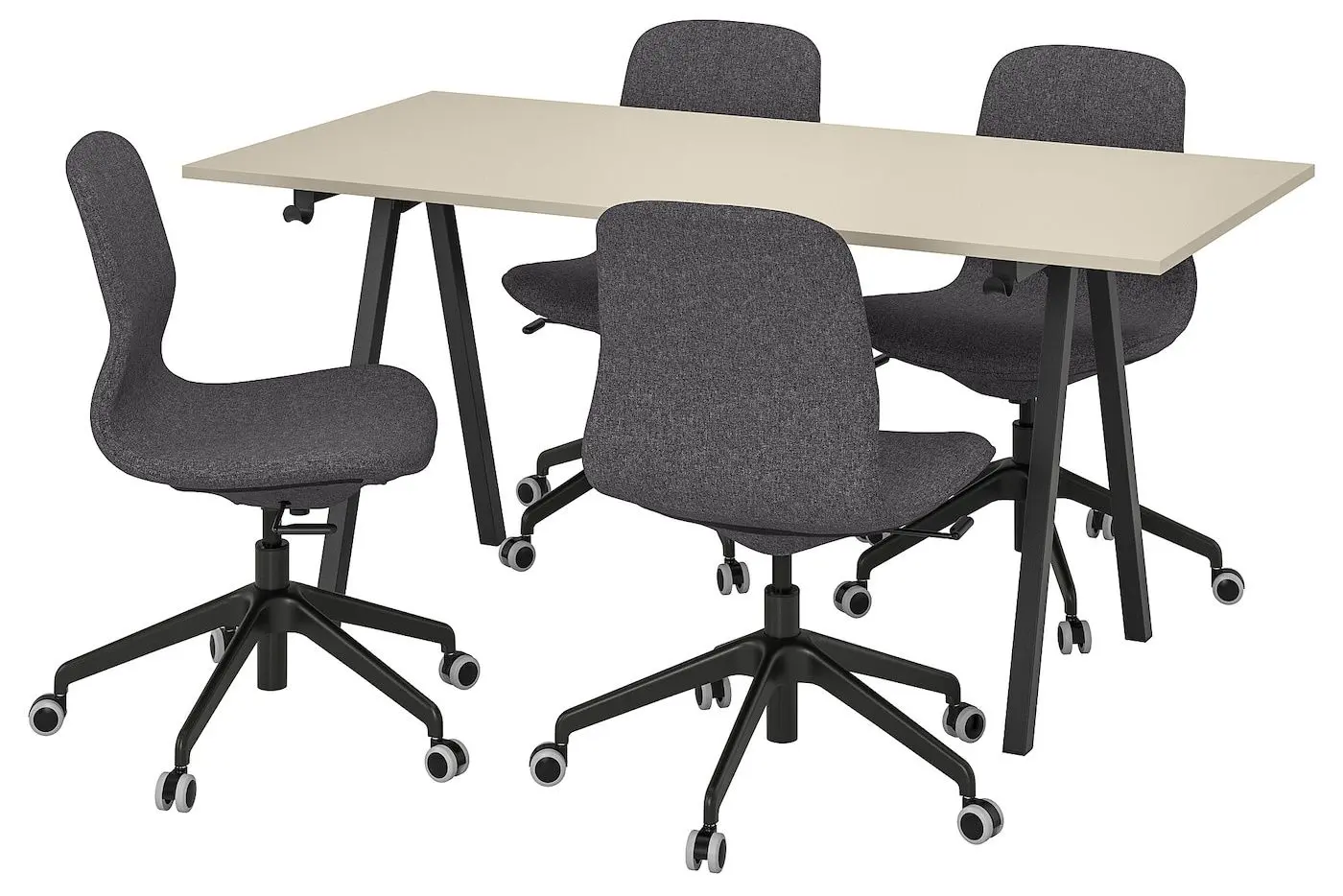 Set mobila pentru oficiu Ikea Trotten/Langfjall 160x80 (Bej-antracit/Gri-inchis/Negru)