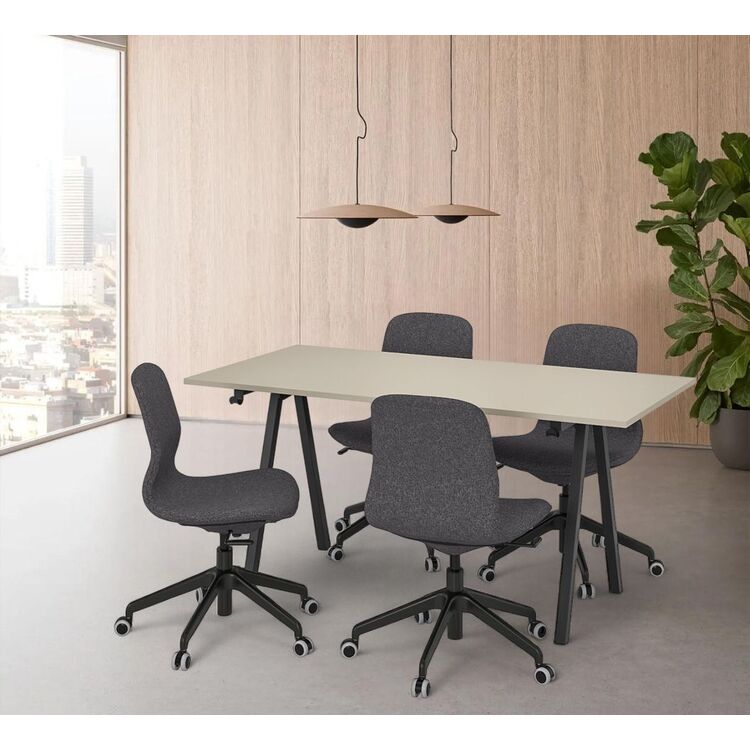 Set mobila pentru oficiu Ikea Trotten/Langfjall 160x80 (Bej-antracit/Gri-inchis/Negru)