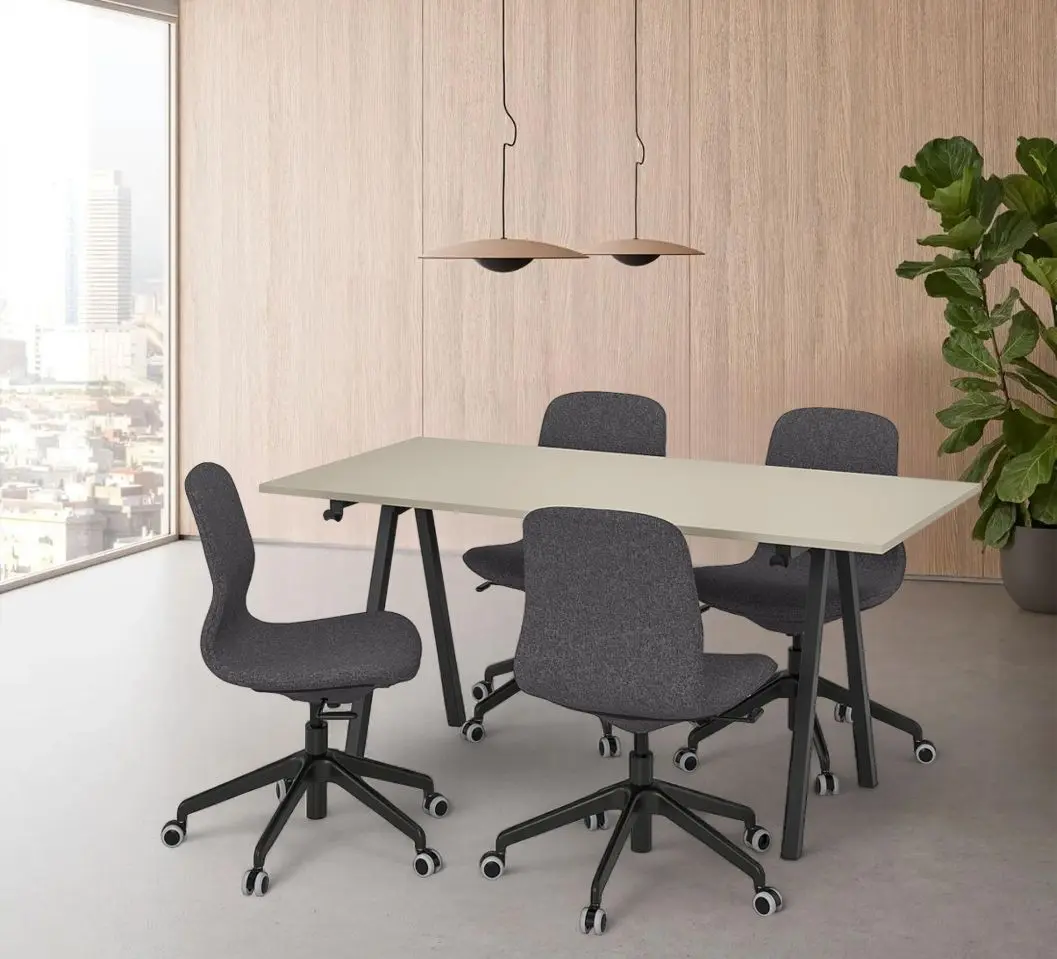 Set mobila pentru oficiu Ikea Trotten/Langfjall 160x80 (Bej-antracit/Gri-inchis/Negru)