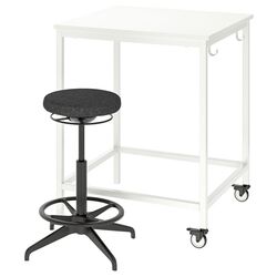 Set de mobila pentru oficiu Ikea Trotten/Lidkullen (Alb/Gri Inchis) Thumb