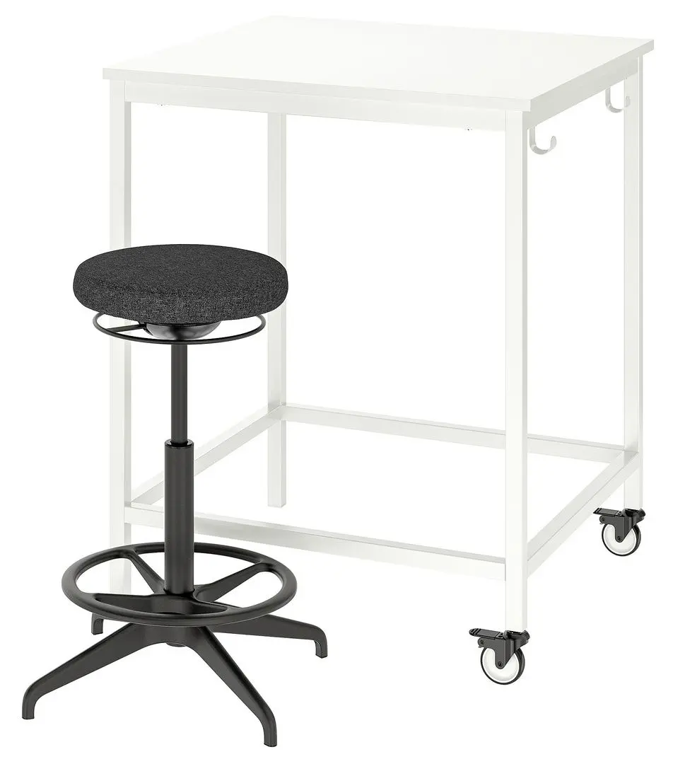 Set de mobila pentru oficiu Ikea Trotten/Lidkullen (Alb/Gri Inchis)