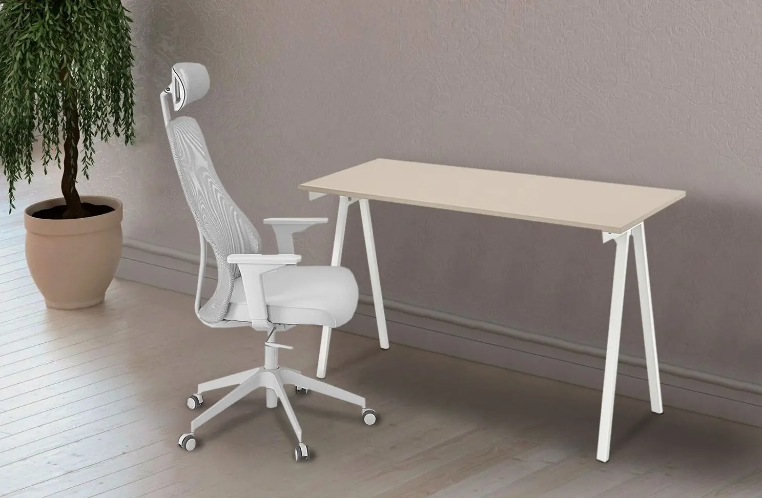 Set de mobila pentru oficiu Ikea Trotten/Matchspel 70x120 (Bej/Alb/Gri)