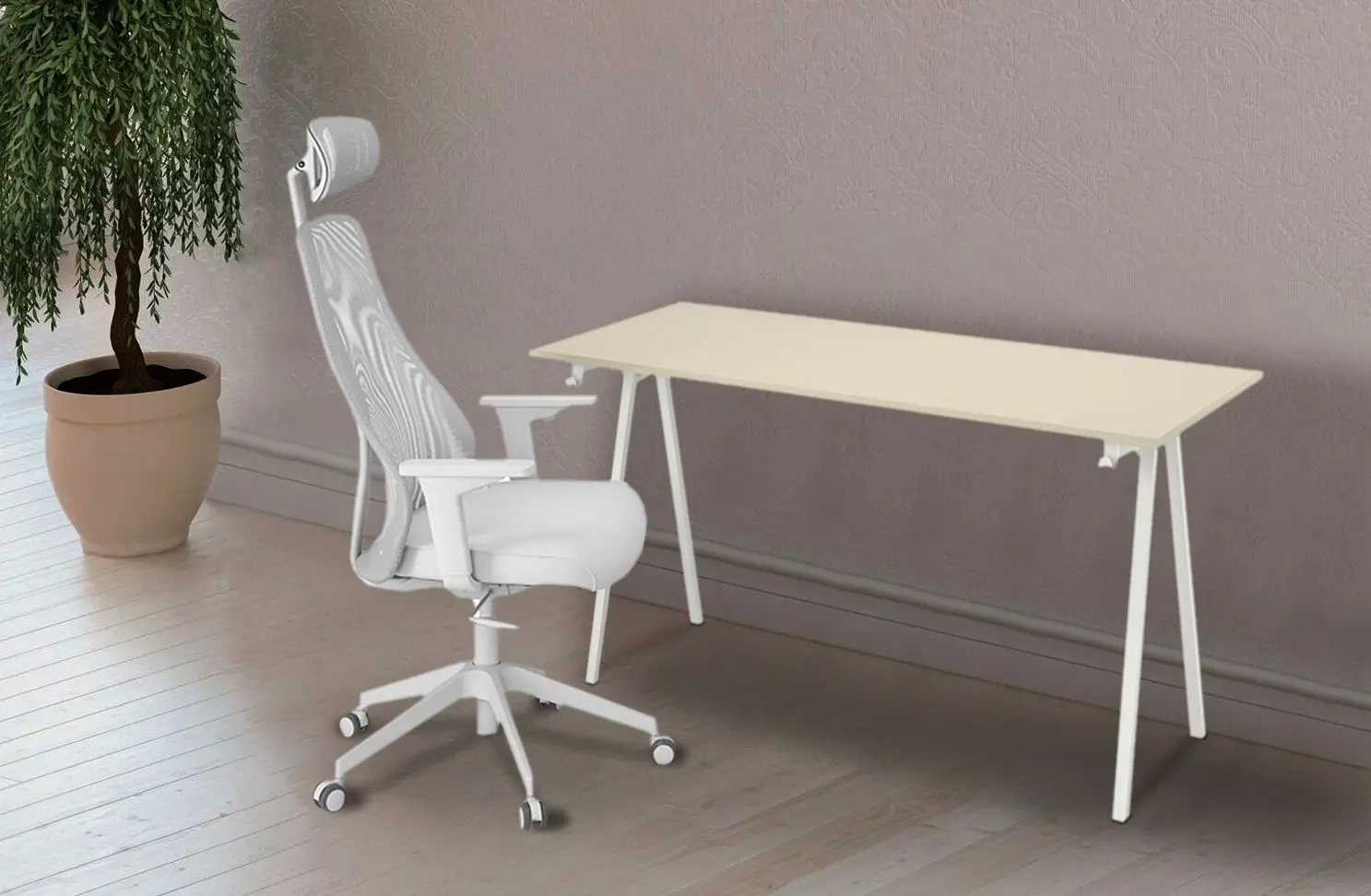 Set de mobila pentru oficiu Ikea Trotten/Matchspel 80x140 (Bej/Alb/Gri)