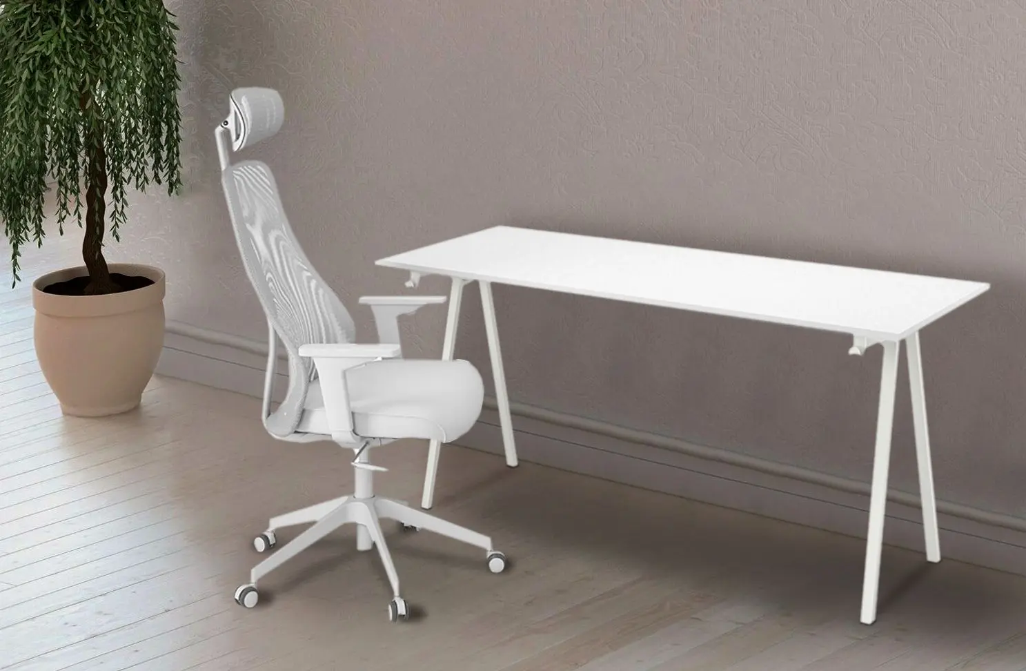 Set de mobila pentru oficiu Ikea Trotten/Matchspel 80x160 (Alb/Gri)