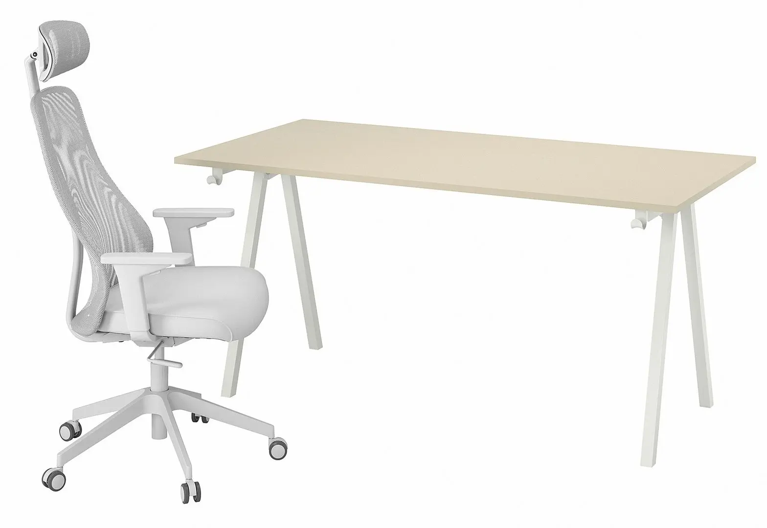 Set de mobila pentru oficiu Ikea Trotten/Matchspel 80x160 (Bej/Alb/Gri)