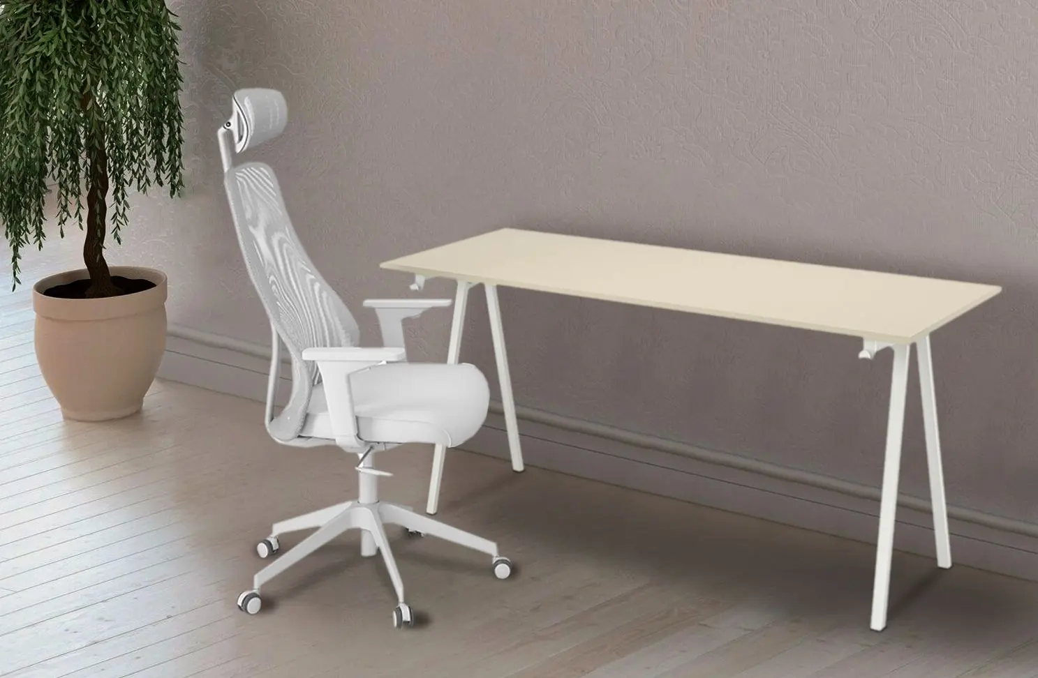 Set de mobila pentru oficiu Ikea Trotten/Matchspel 80x160 (Bej/Alb/Gri)