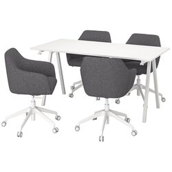 Set de mobila pentru oficiu Ikea Trotten/Tossberg 160x80 (Alb/Gri-inchis) Thumb