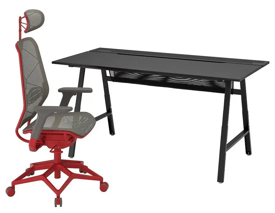 Комплект офисной мебели Ikea Utespelare/Styrspel (Черный/Серый/Красный)